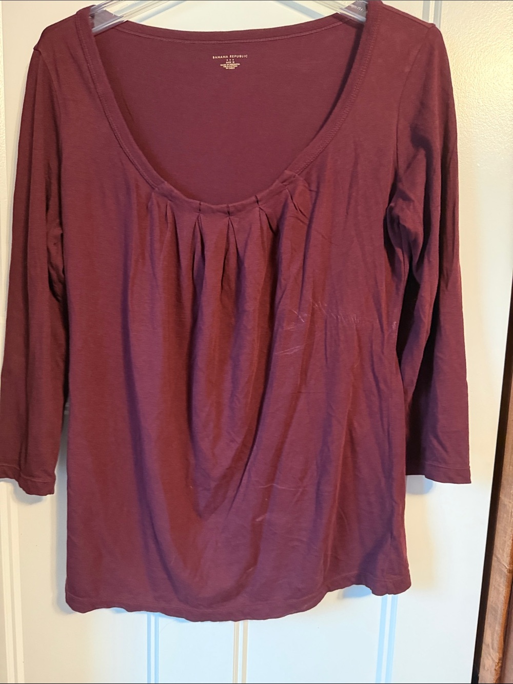 Banana Republic Plum Scoop-Neck Pintuck Long-Sleeve Top